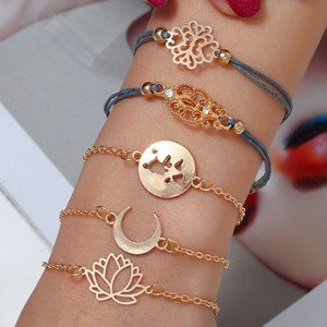Gold Metal Moon Shape Bead Embellished Bracelet Set