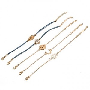 Gold Metal Moon Shape Bead Embellished Bracelet Set