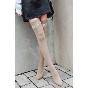 Apricot Pointed Toe Chunky Heel Over The Knee Boots