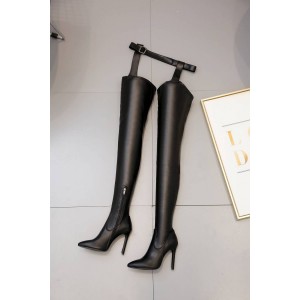 Black Zipper Up Pointed Toe Stiletto Heel Thigh-high Boots