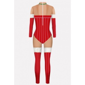 Red 3d Print Mock Neck Long Sleeve Christmas Jumpsuit