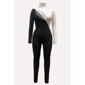 Black-white Two Tone Cutout High Neck Sexy Jumpsuit