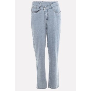 Light-blue Button Pocket Casual Straight Jeans