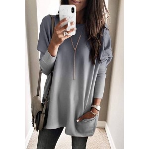 Ombre Round Neck Long Sleeve Casual T Shirt