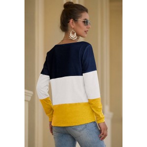 White Color Block Knotted Long Sleeve Casual T Shirt