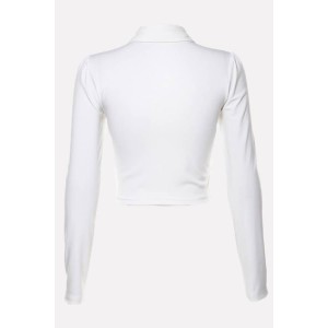 White Button Up Cutout Long Sleeve Sexy T Shirt
