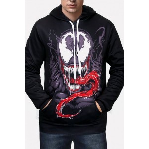Men Venom 3d Print Pocket Front Hooded Sporty Sweatshirt