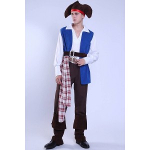 Men Blue Pirate Halloween Cosplay Costume
