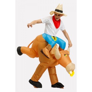 Men Light-brown Ride Bull Inflatable Adult Halloween Cosplay Costume