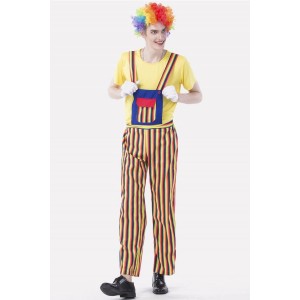 Men Yellow Clown Stripe Cute Halloween Cosplay Costume