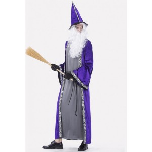 Men Purple Wizard Elf Halloween Cosplay Costume