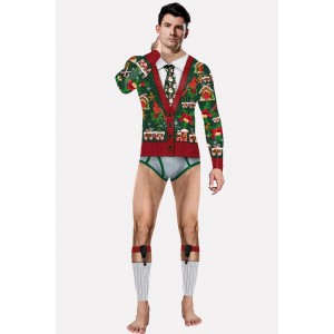 Men Multi Graphic Print Jumpsuit Christmas Cosplay Costume