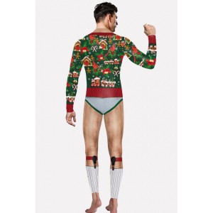 Men Multi Graphic Print Jumpsuit Christmas Cosplay Costume
