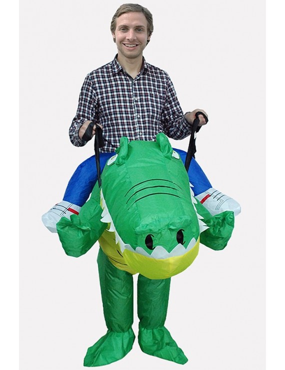 Men Green Ride Crocodile Inflatable Funny Halloween Costume
