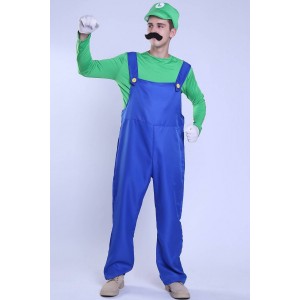 Men Green Mario Suspenders Cosplay Costume