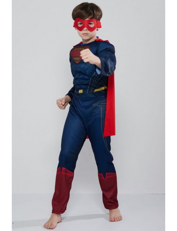 Dark-blue Supermen 3d Print Kids Halloween Cosplay Costume