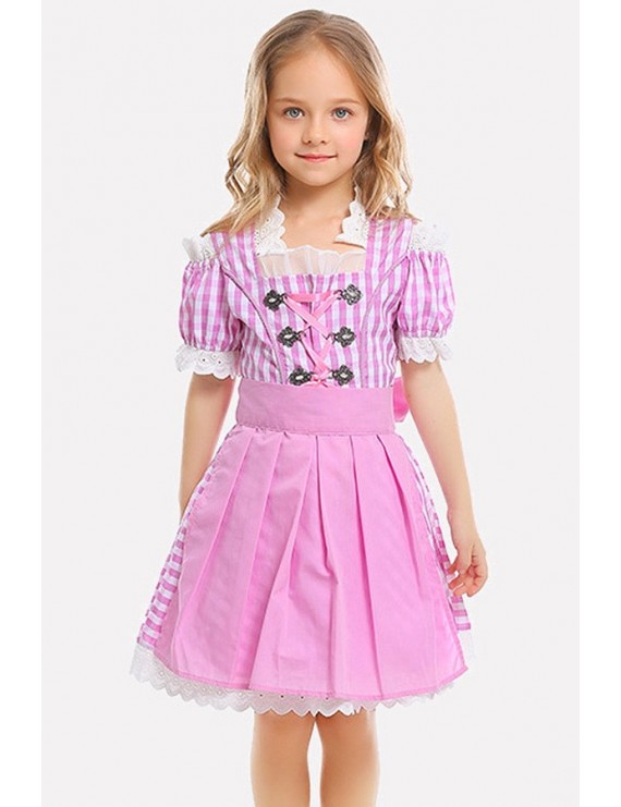 Pink Oktoberfest Maid Gingham Kids Cosplay Costume