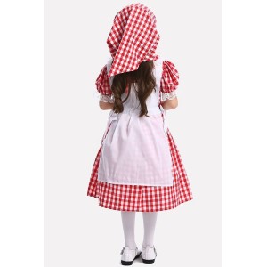 Red Maid Gingham Kids Cosplay Costume