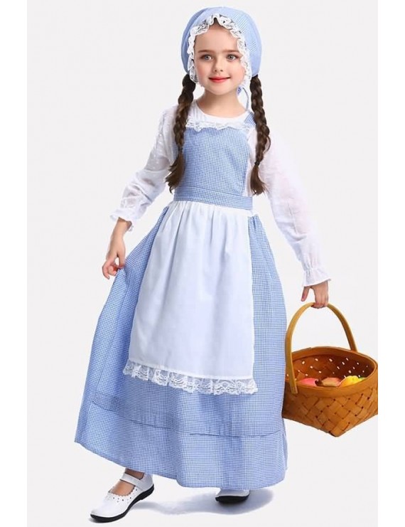 Blue Maid Gingham Cute Kids Cosplay Costume