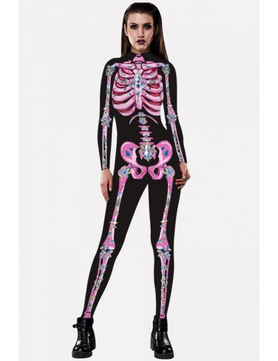 Pink Skeleton Diamond Print Adults Halloween Costume