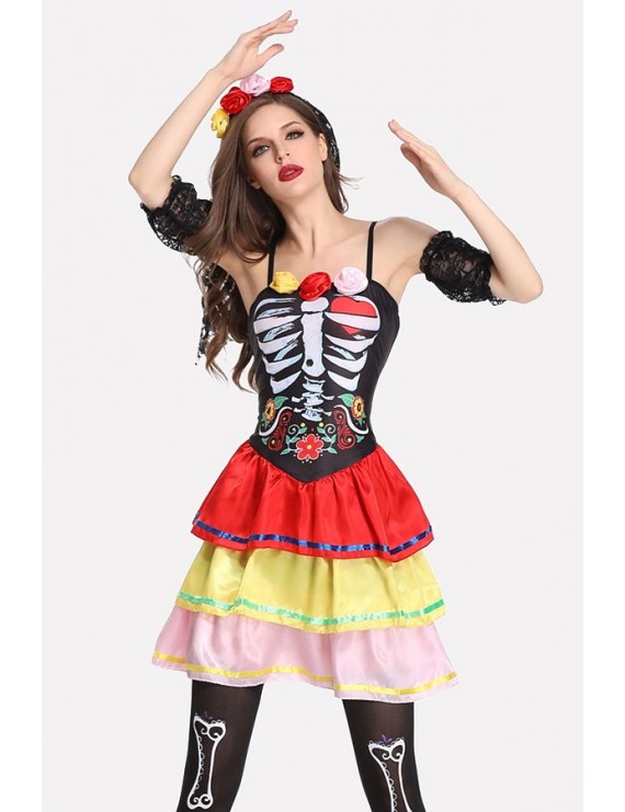 Multi Skeleton Dress Halloween Costume