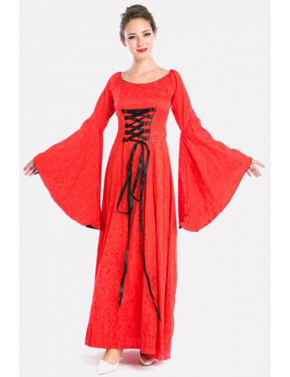 Red Queen Jacquard Dress Vintage Halloween Cosplay Costume