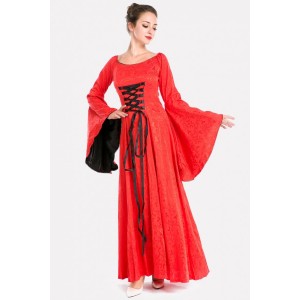 Red Queen Jacquard Dress Vintage Halloween Cosplay Costume