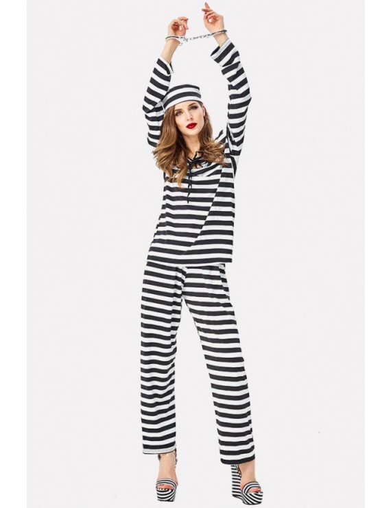 Black-stripe Prisoner Stripe Adults Halloween Costume