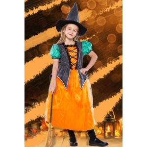 Orange Witch Dress Halloween Kids Costume