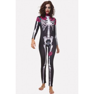 Black Skeleton Rose Print Adults Halloween Costume