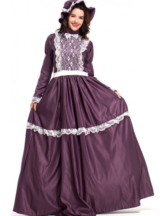 Purple Lace Hat Maxi Dress Halloween Costume