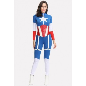 Blue Captain America Jumpsuit Halloween Cosplay Costume
