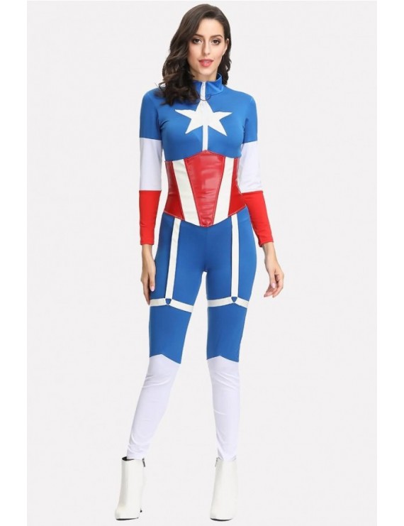 Blue Captain America Jumpsuit Halloween Cosplay Costume