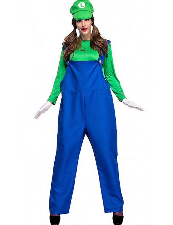 Green Plumbers Super Mario Bros Luigi Cosplay Costume