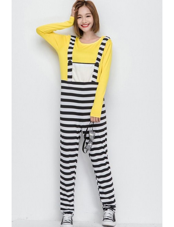 Yellow Striped Jumpsuit Minion Cosplay Costume