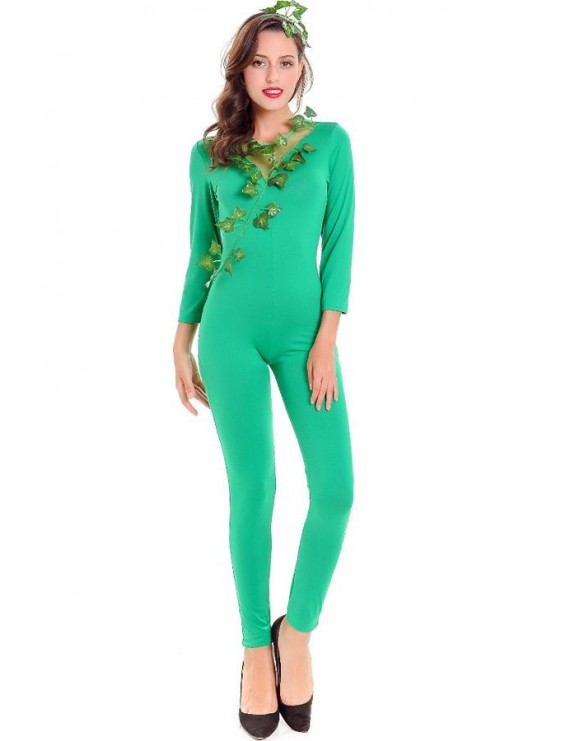 Green Sexy Mesh Dryad Jumpsuit Fairy Costume