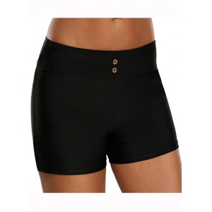 Mid Waist Solid Black Swimwear Shorts