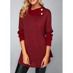 Wine Red Button Embellished T Shirt