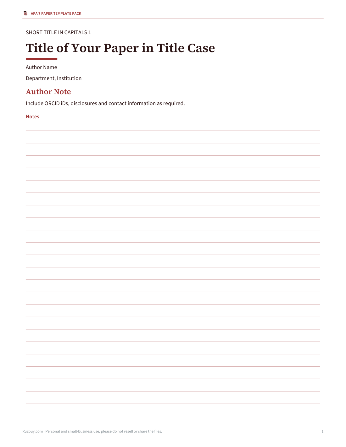 Preview of the first page of Professional paper template (DOCX/PDF)